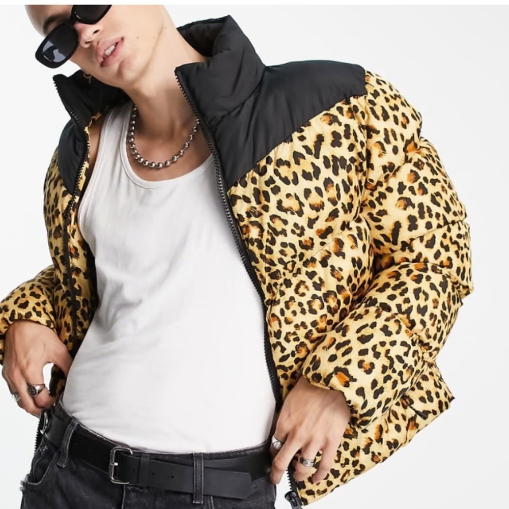 ASOS Leopard &  Black Panel Puffer Quilted Animal Print Jacket L NWOT - Picture 3 of 13